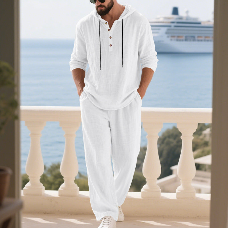 Men's Casual Linen Hoodie Set with Practical Pockets and Relaxed Fit Lune London