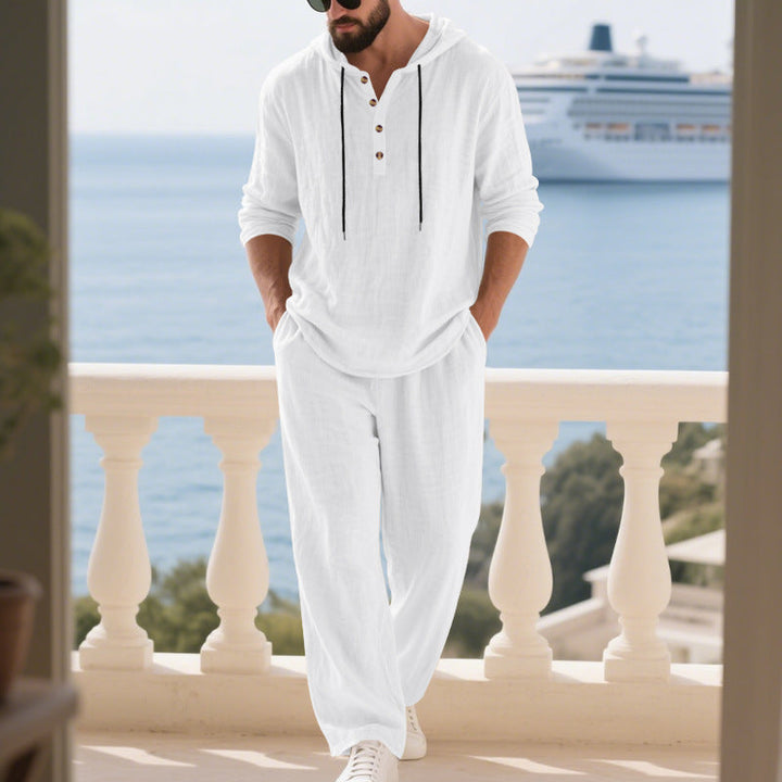 Men's Casual Linen Hoodie Set with Practical Pockets and Relaxed Fit Lune London