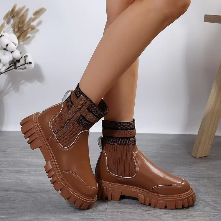 Lune London | Women's biker boots with elastic knitted shaft and robust profile