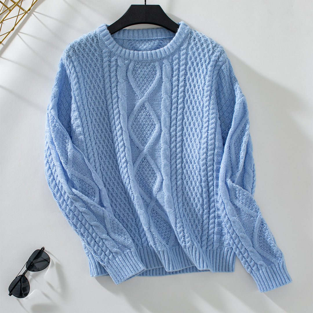 Women's knitted sweater with textured cable design and round neck Lune London