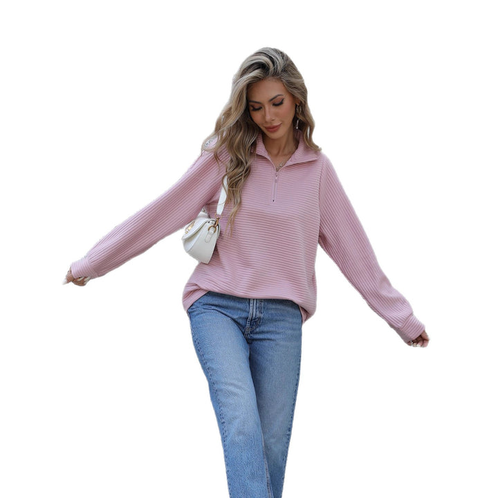 Pullover décontracté pour femmes avec fermeture éclair et texture côtes Chic & Stil