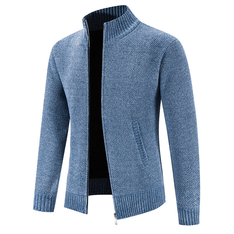 Trendy knitted jacket for men with high collar and zipper Lune London