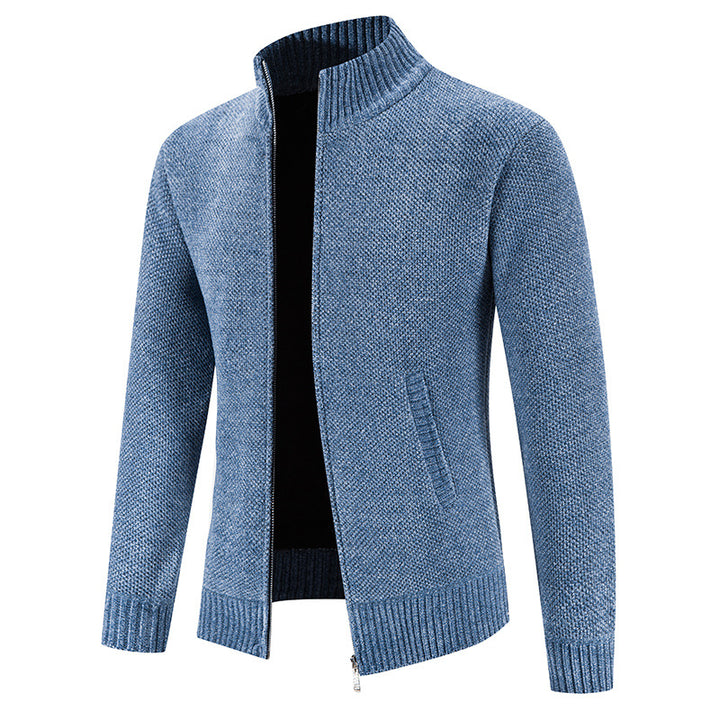 Trendy knitted jacket for men with high collar and zipper Lune London