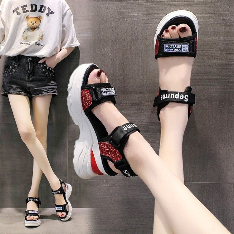 Chic and Stylish Women's Sport Sandals with Glitter Strap Design