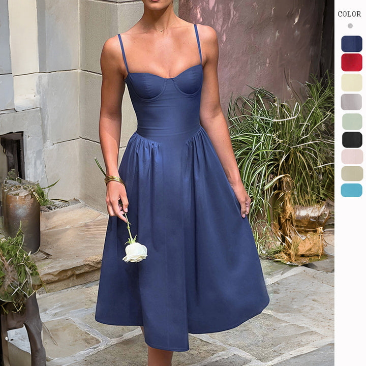 Midi dress for women with aesthetic heart neckline and flared skirt Chic & Stil