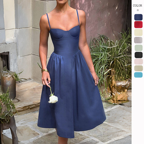 Midi dress for women with aesthetic heart neckline and flared skirt Chic & Stil