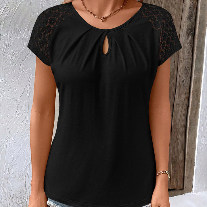 Ladies elegant top with lace and keyhole neckline Lune London