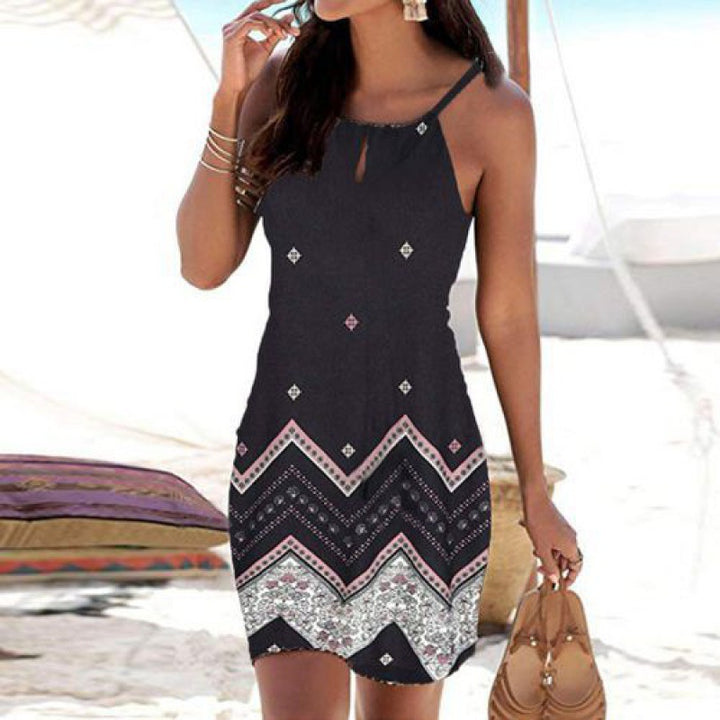 Robe mini d'été pour femmes avec un imprimé tribal sophistiqué et des bretelles réglables Chic & Stil