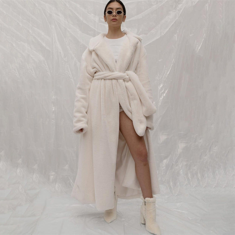 Oversized faux fur coat for women with hood and textured design Lune London