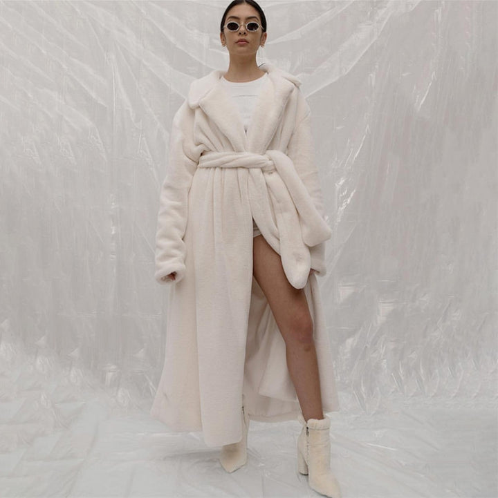 Oversized faux fur coat for women with hood and textured design Lune London