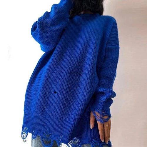 Oversized ribbed sweater for women with frayed hem Lune London