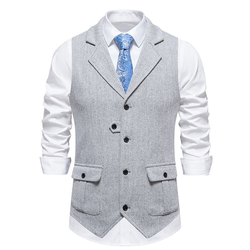 Men's suit vest with a modern herringbone design with practical pockets Lune London