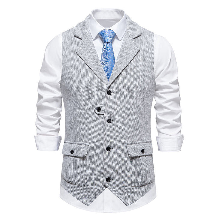 Men's suit vest with a modern herringbone design with practical pockets Lune London