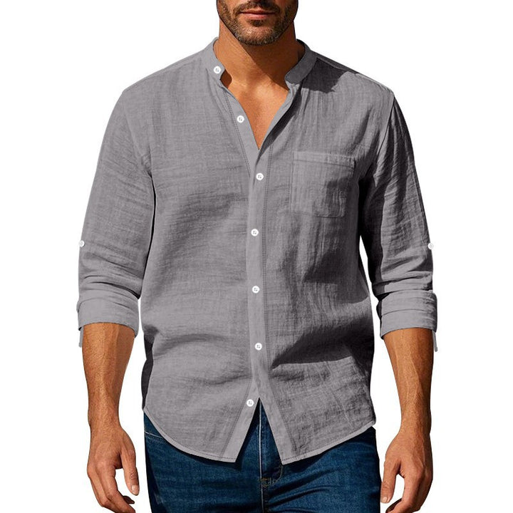 Linen shirt for men with stand-up collar and chest pocket Lune London