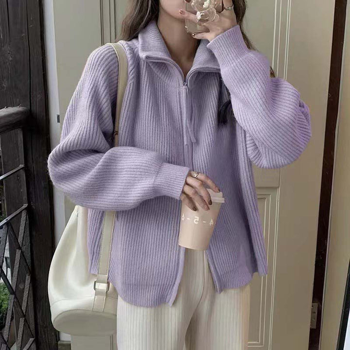 Pull-over tricot décontracté pour femmes avec un col haut et fermeture éclair Chic & Stil