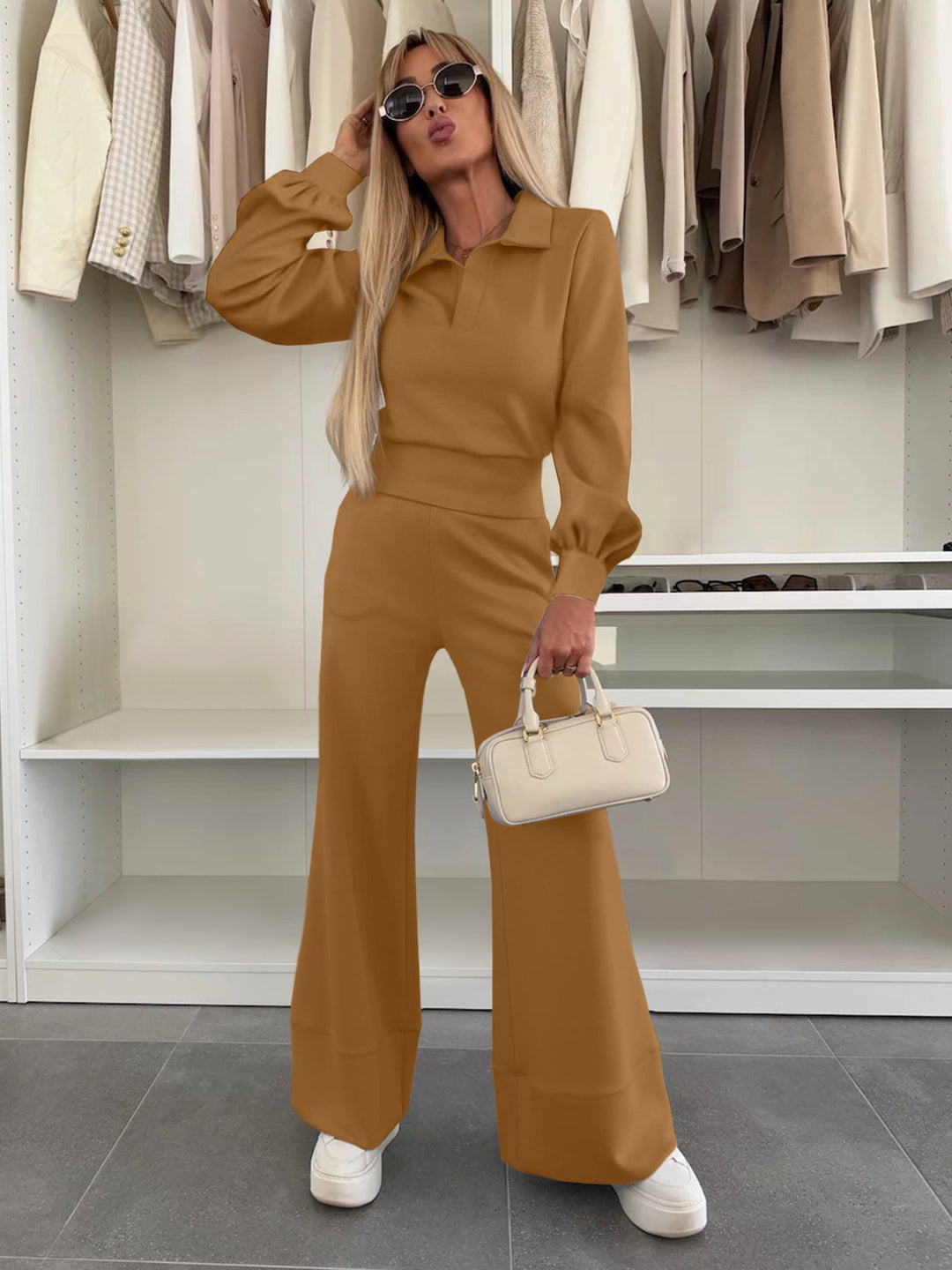 Women's Stylish and Casual Jumpsuit with Wide Leg and Elegant Sleeves Chic Und Stil