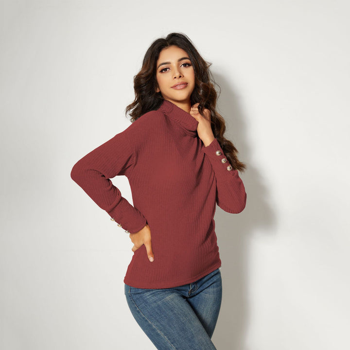 Women Modern Turtleneck Sweater with Button Detail Lune London
