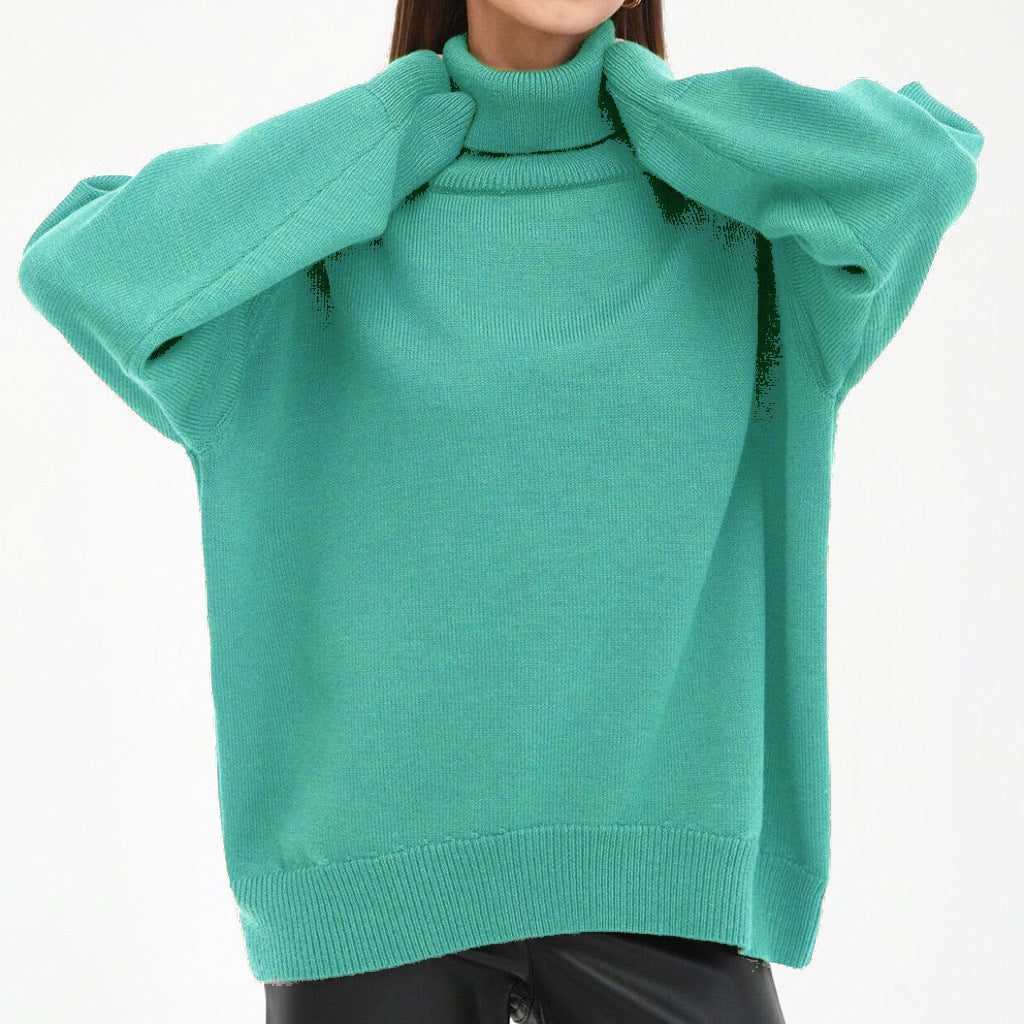 Women's Oversized Turtleneck Sweater with Ribbed Texture Lune London