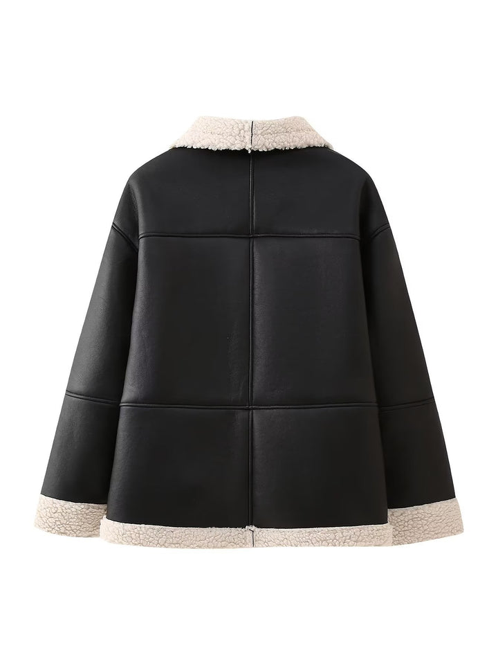 Women’s faux leather jacket with soft lining and high collar Lune London
