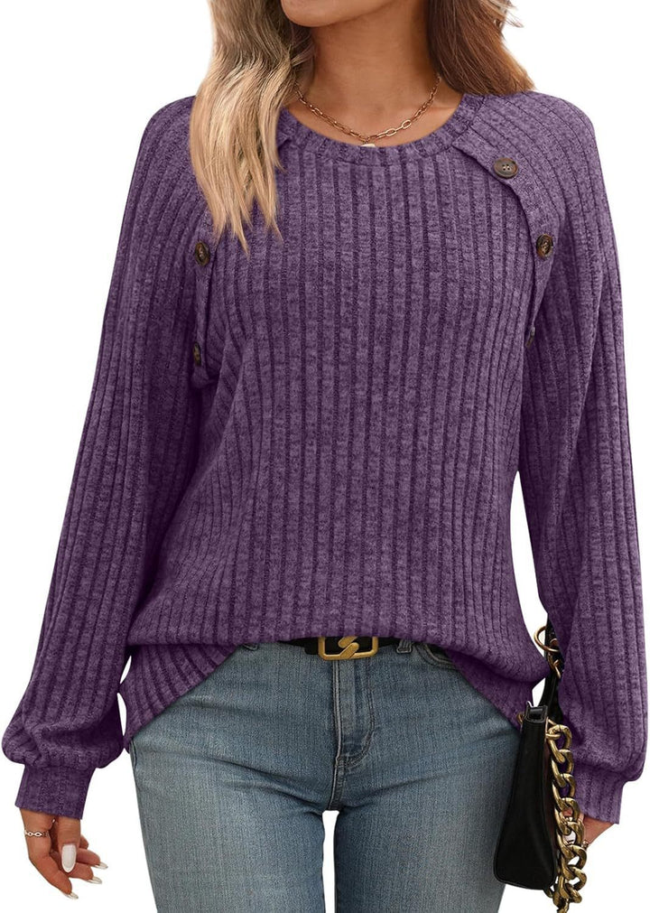 Knitted sweater for women with decorative buttons and fine ribbed structure Lune London