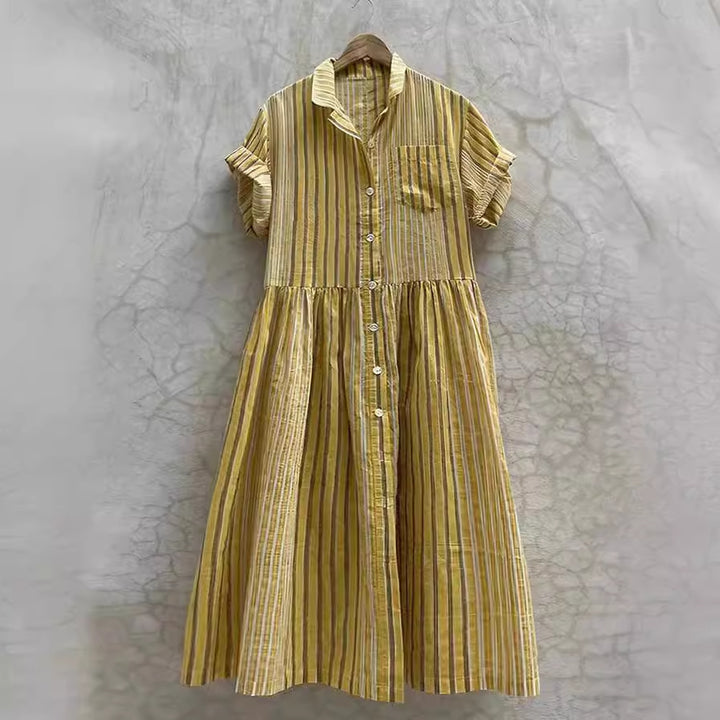 Women Long Shirt Dress with Stripes and Pockets Lune London