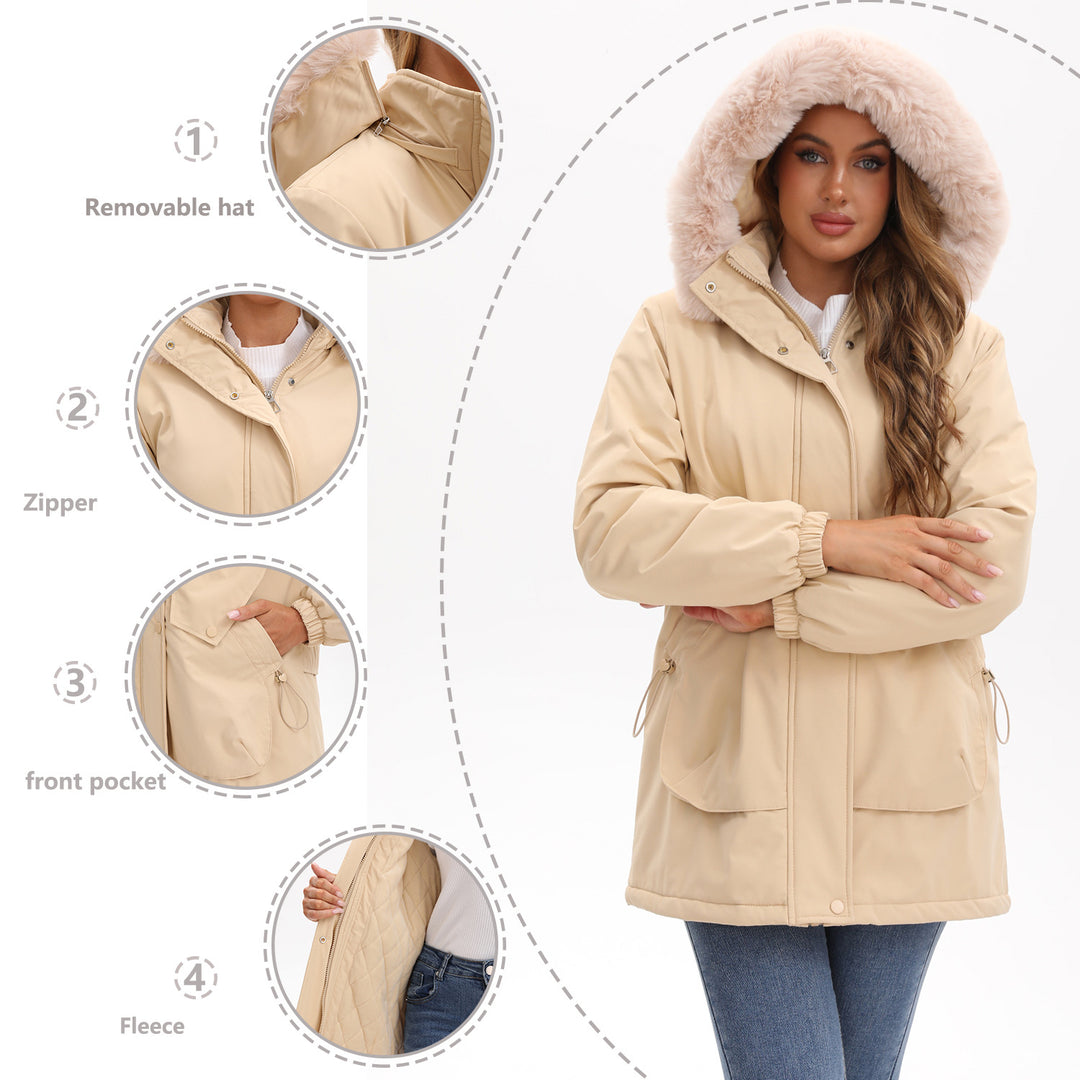 Ladies waterproof parka jacket with cozy faux fur collar Lune London