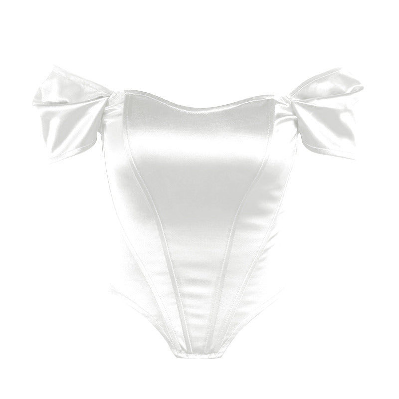Ladies Satin Off-Shoulder Corset Bodysuit Lune London