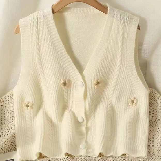 Women's knitted vest with floral appliqués Lune London