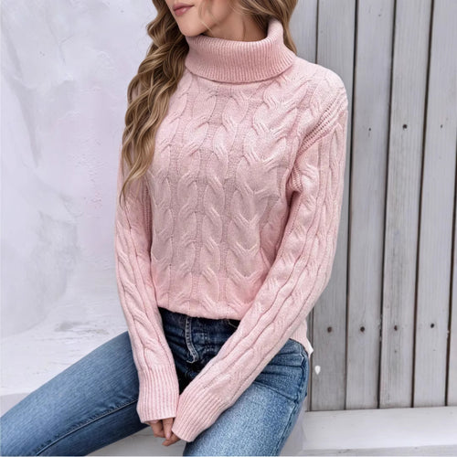 Knit sweater for women with high collar and cable pattern Lune London