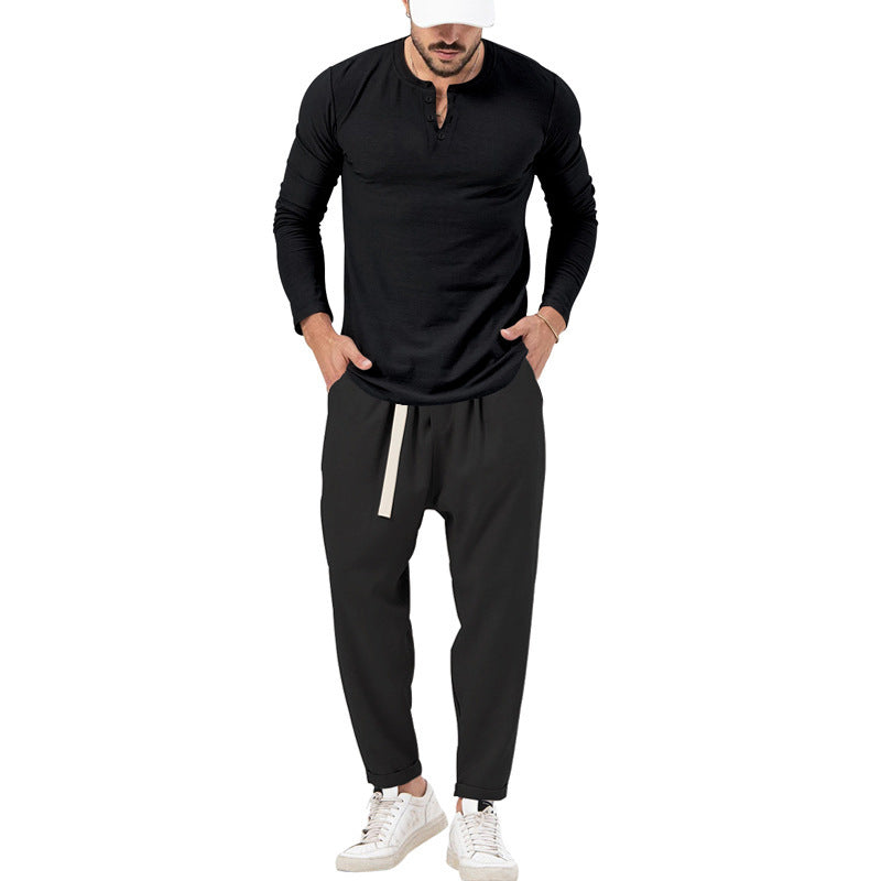 Men's Casual Long Sleeve Henley T-Shirt and Comfortable Jogging Pants Set Lune London