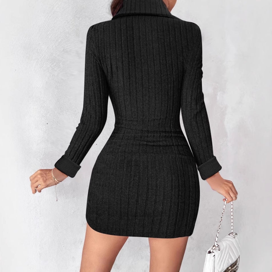 Knit dress for women with V-neckline and button details Lune London