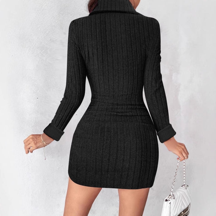 Knit dress for women with V-neckline and button details Lune London