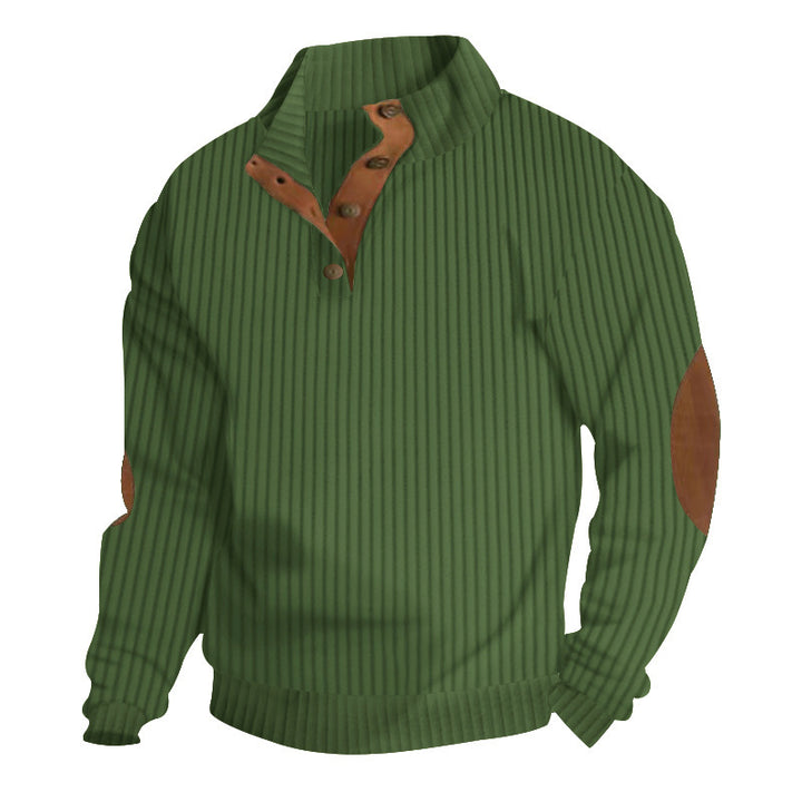 Elegant knit sweater for men with lapel collar and leather appliques Lune London