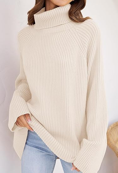 Ladies fine knit cashmere sweater with high collar and loose fit Lune London
