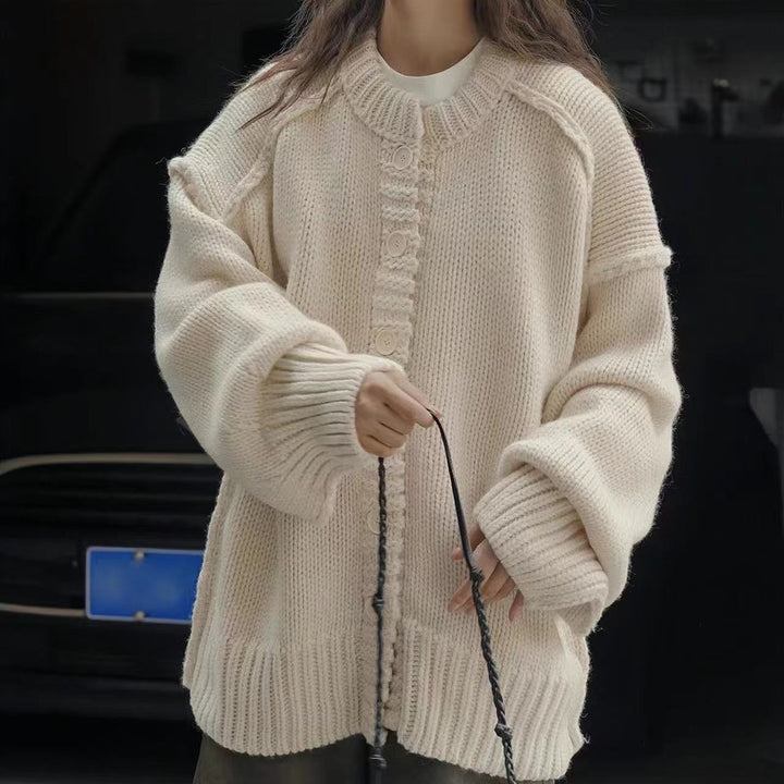 Oversized knitted jacket for women with special button details and wide sleeves Lune London
