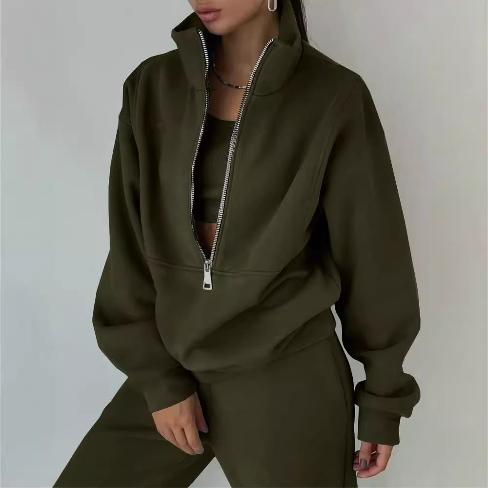 Ladies high-quality zip sweater with high collar and soft interior Lune London