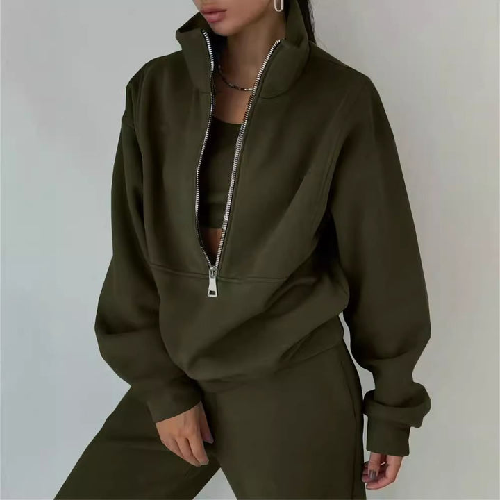 Ladies high-quality zip sweater with high collar and soft interior Lune London