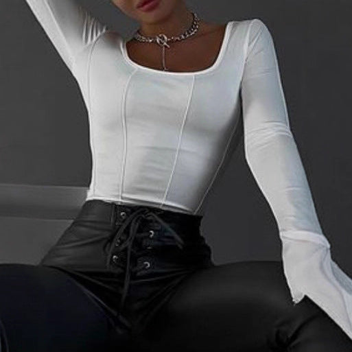 Ladies Long Sleeve Top with Square Neckline and Casual Cut Lune London