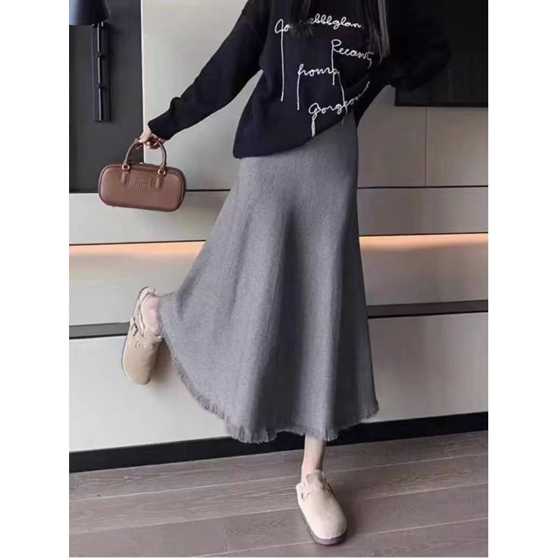 Jupe midi élégante pour femmes avec ourlet à franges et artisanat de haute qualité Chic & Stil