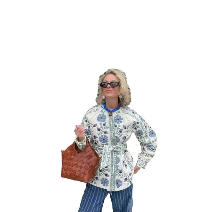 Quilted jacket for women with floral design and button closure Lune London