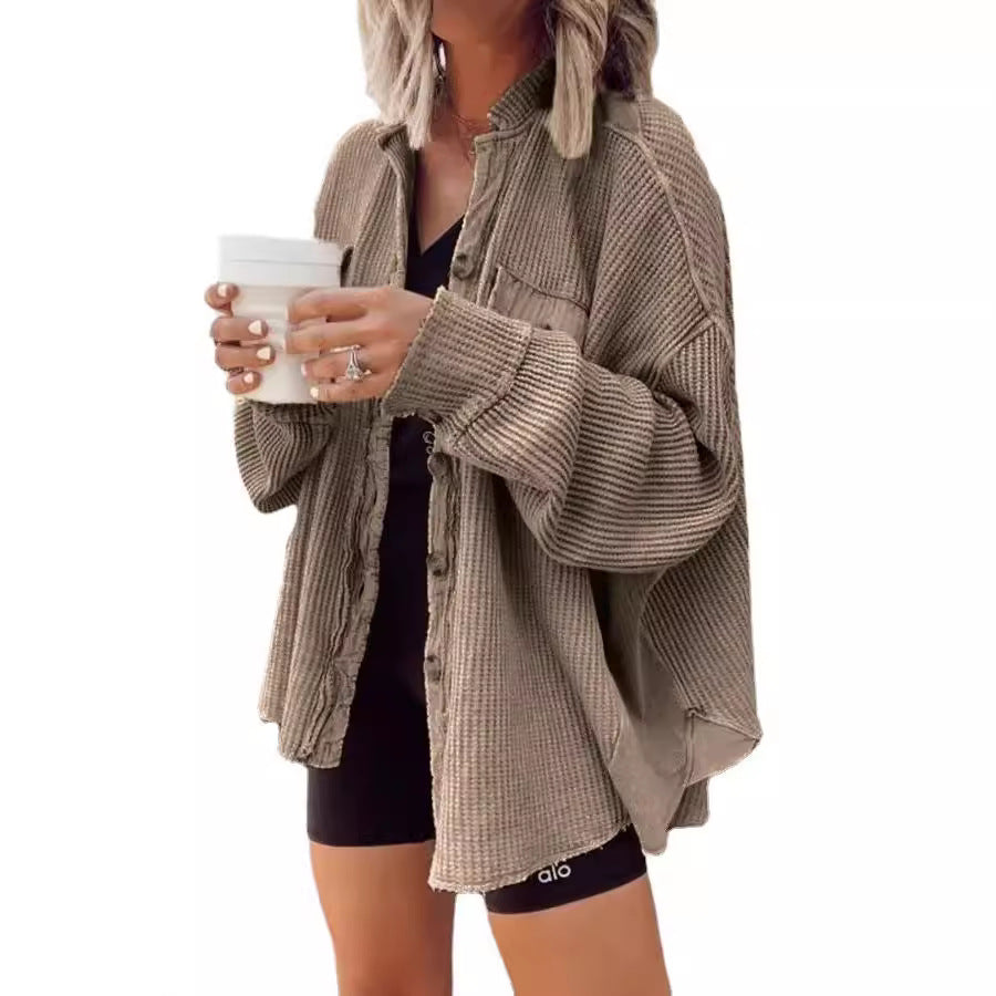 Ladies Casual Waffle Knit Tank Top with Practical Pockets and Chic Button Details and Style