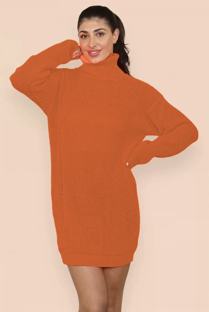 Women’s knit dress with high collar and structured knit pattern Lune London