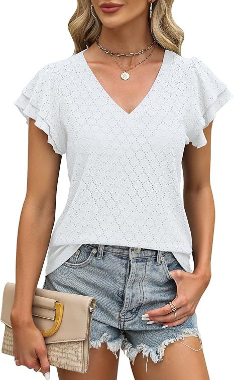 V-neck women's T-shirt with ruffle details Lune London