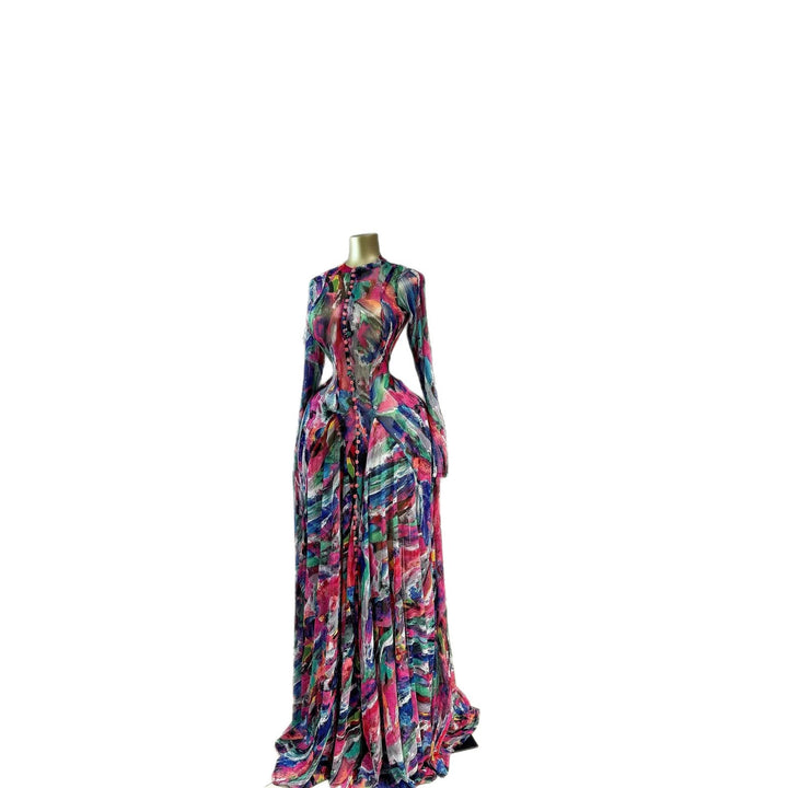 Women Elegant Maxi Dress with Textured Graphic Design Lune London