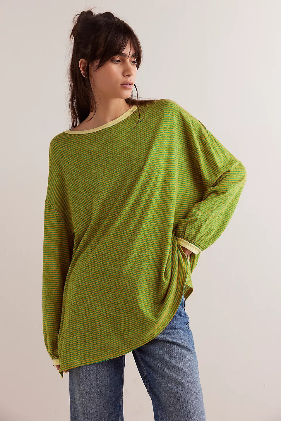 Chic and stylish oversized casual T-shirt for women with stripes