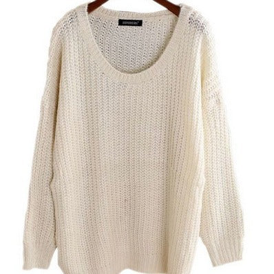 Oversized knit sweater for women with wide sleeves and a deep round neckline Lune London