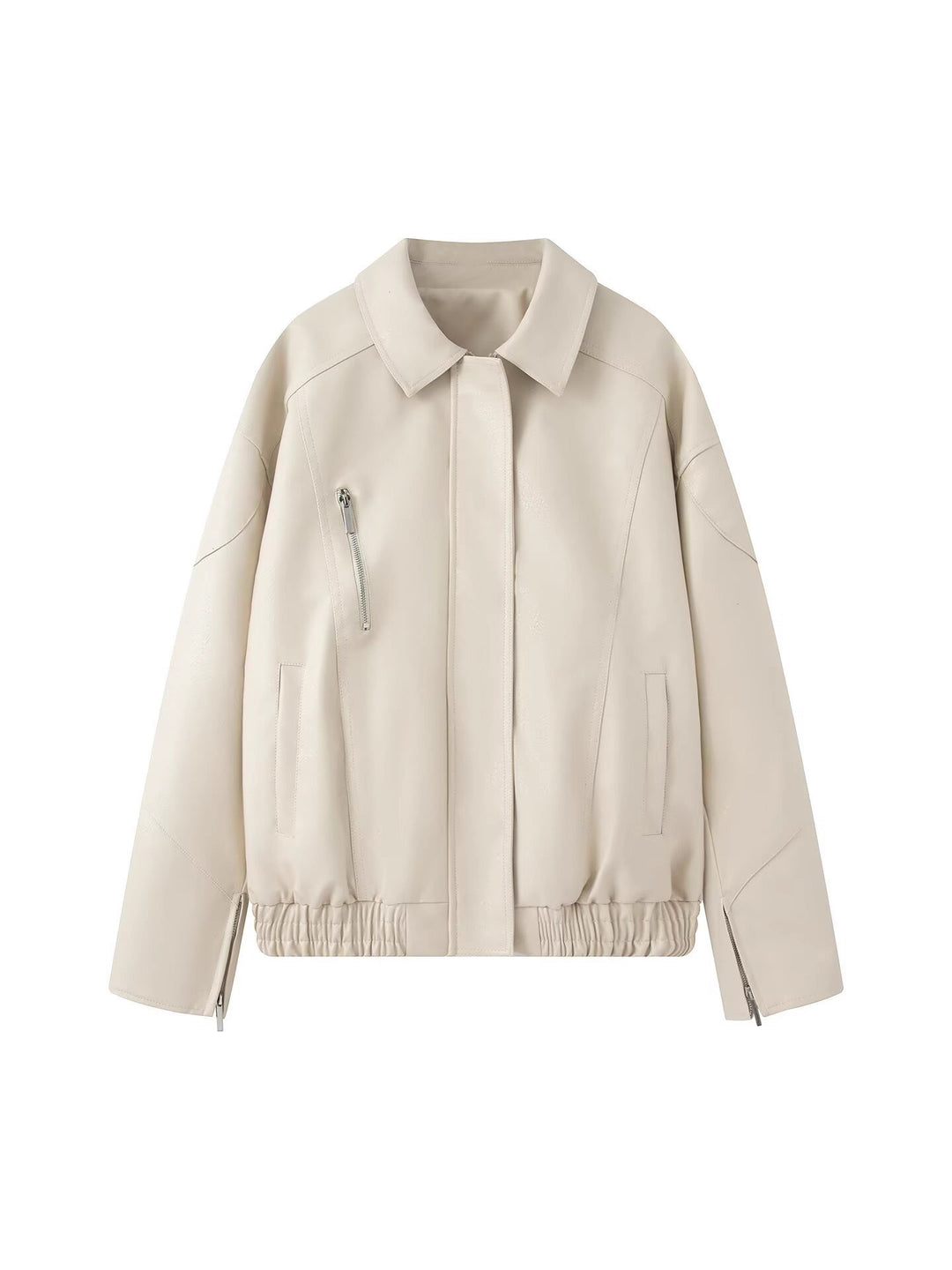 Faux leather jacket for women, with a modern high collar and elastic hem Lune London