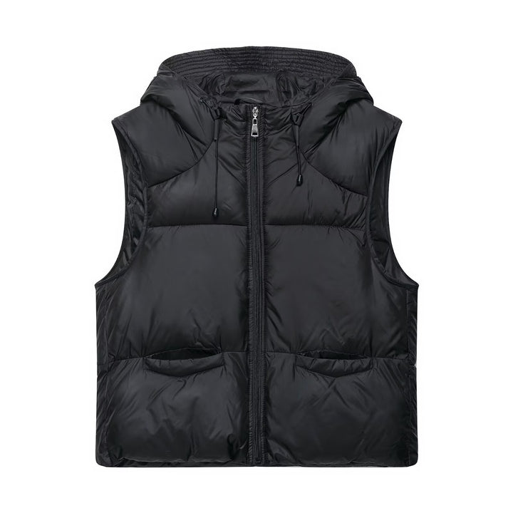 Ladies quilted gilet with hood and large pockets Lune London