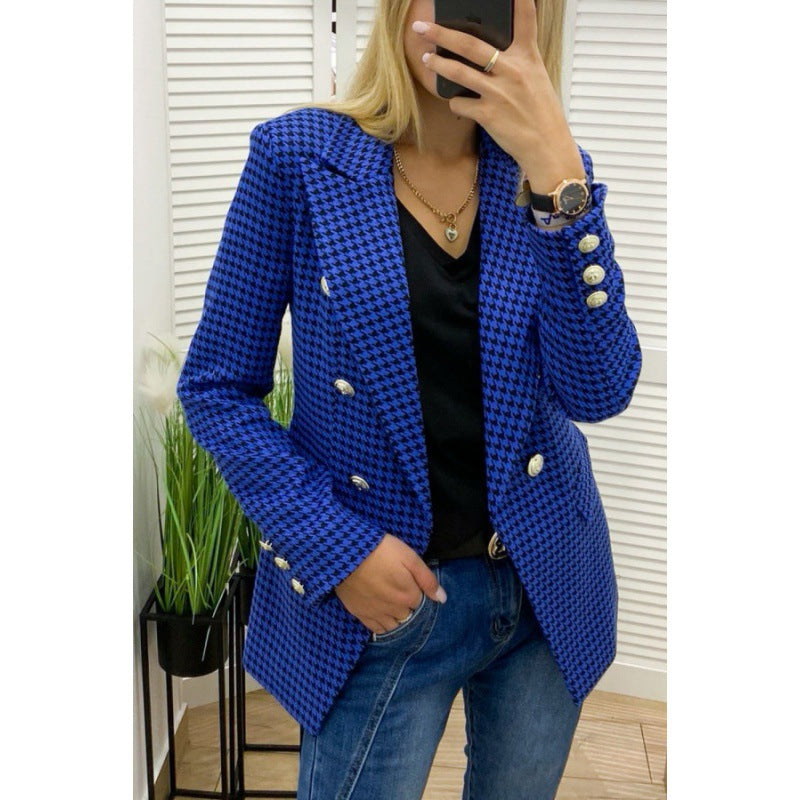 Chic checkered blazer jacket for women with double-breasted buttons and fitted silhouette Lune London