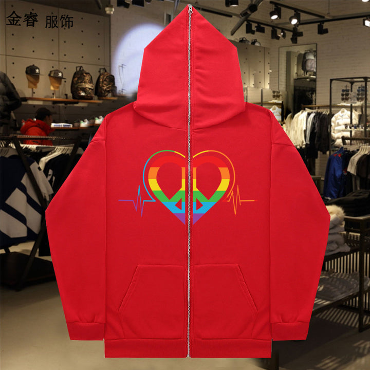 Ladies sporty hoodie with colorful heart pattern and practical pockets Lune London